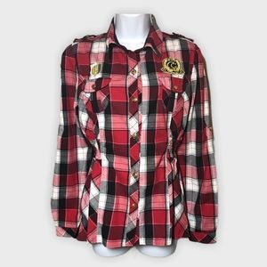 COOGI Red Plaid Button Front Womens shirt, runs a little small.